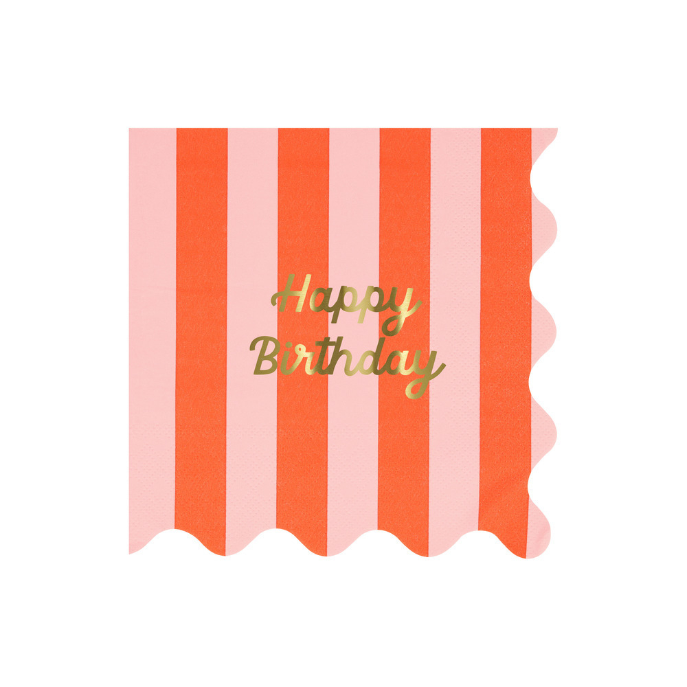 Салфетки большие цветные в полоску "Happy Birthday" 16 шт.