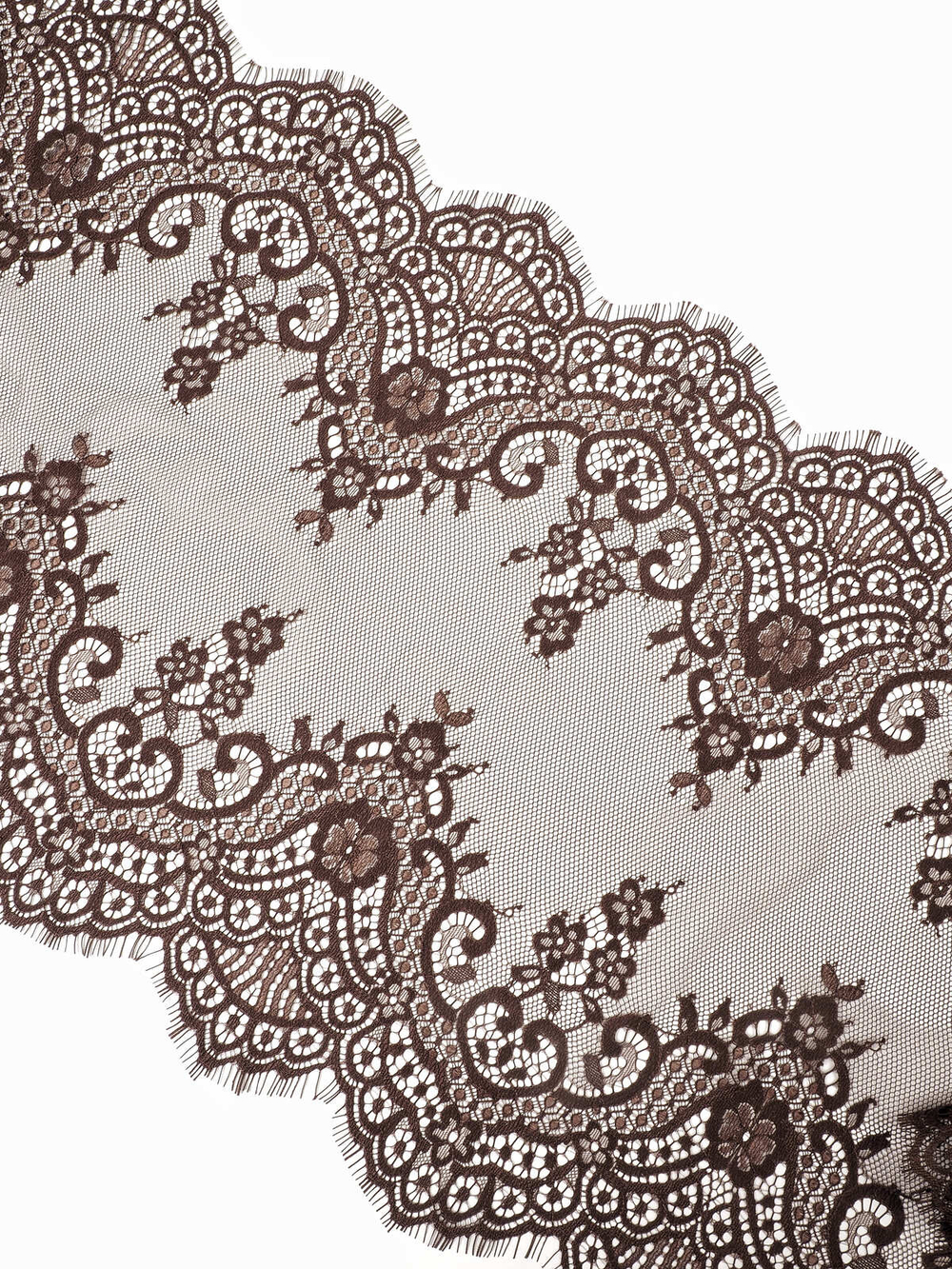 Кружево шантильи для белья шоколад широкое неэластичное ширина 36 см купон 2.9 м С БРАКОМ