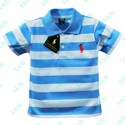 Футболка-поло детская в полоску с вышивкой игрока в поло