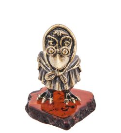 Народные промыслы AM-4127 Фигурка «Ворона Мудрая» (латунь, янтарь)