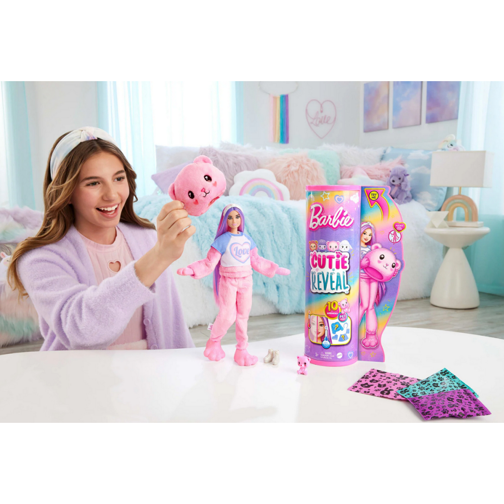 Barbie Cutie Reveal - Розовый плюшевый мишка Барби + кукла-питомец HKR04 / артикул   HKR02 HKR04  / GTIN 194735106974