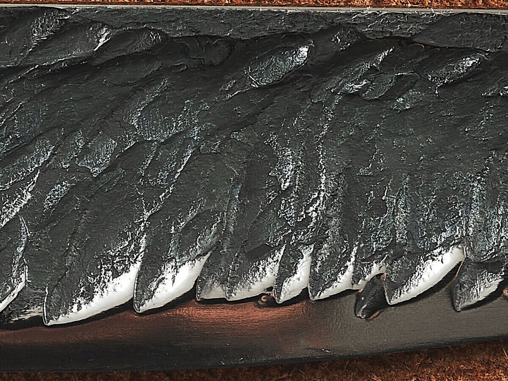 Якутский нож "Амга", сталь Х12МФ, рукоять пепельная стабилизированная карельская береза / акрил рубин