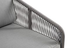 "Канны" левый модуль плетеный из роупа, каркас алюминий белый шагрень, роуп светло-серый круглый, ткань светло-серая