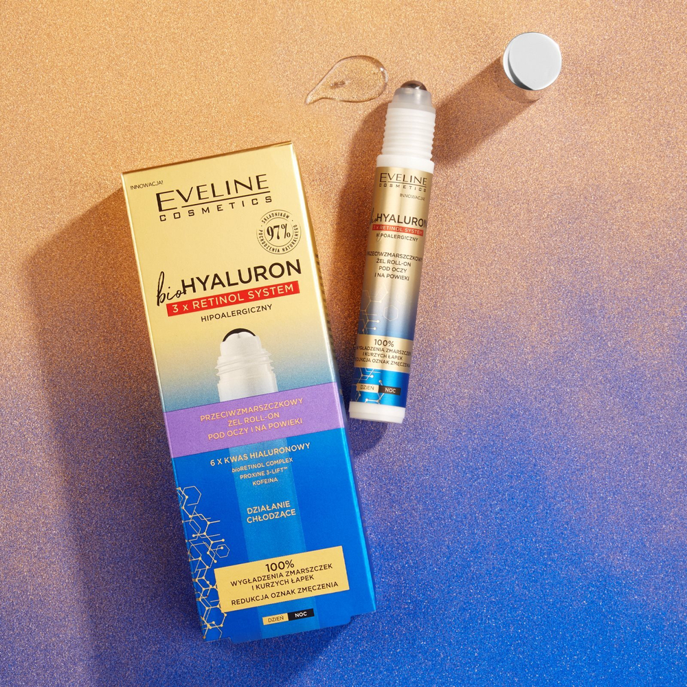 Eveline Cosmetics Bio Hyaluron 3x Retinol System - охлаждающий шарик для глаз против морщин и темных кругов под глазами /   15  ml  / GTIN 5903416028741