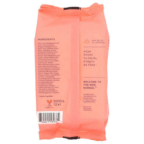 The Honey Pot Company, Салфетки, бергамот и роза, 30 шт.