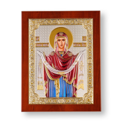 Покрова, икона прямоугольная с рамкой, красное дерево, эмаль 150х190