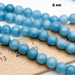 Кварц бусины (тонирован), гладкий шар, цвет голубой, диаметр около 6,2-6,4 мм, цена за 30-31 шт (1/2 нити)
