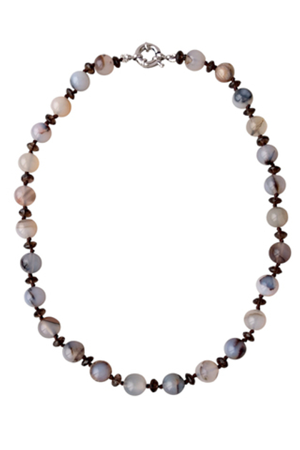 Бусы из натурального серого агата и раухтопаза