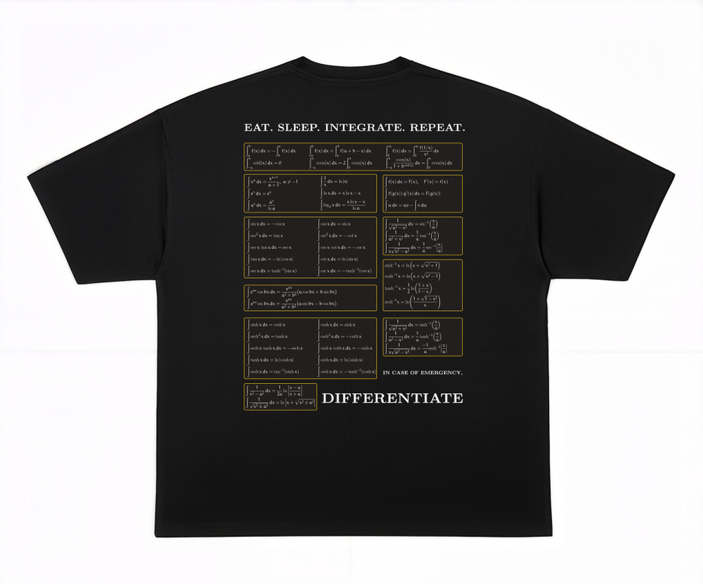 Футболка CONST оверсайз премиум, 100% хлопок, чёрная, унисекс, принт "EAT. SLEEP. INTEGRATE. REPEAT." для технарей и математиков