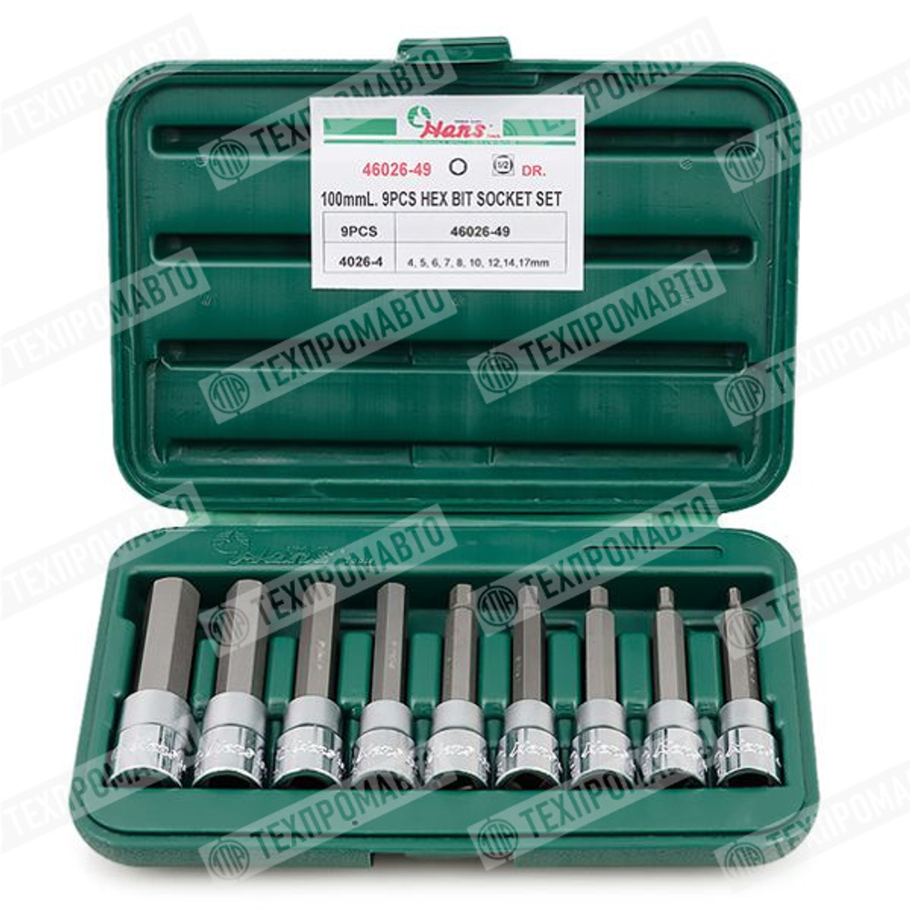 Набор головок шестигран 1/2" 4-17мм 9шт