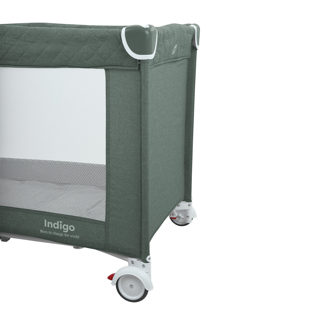 Манеж-кровать "Fortuna", лен, 2 уровня, москитка, 2 кольца, (Indigo) (зеленый)