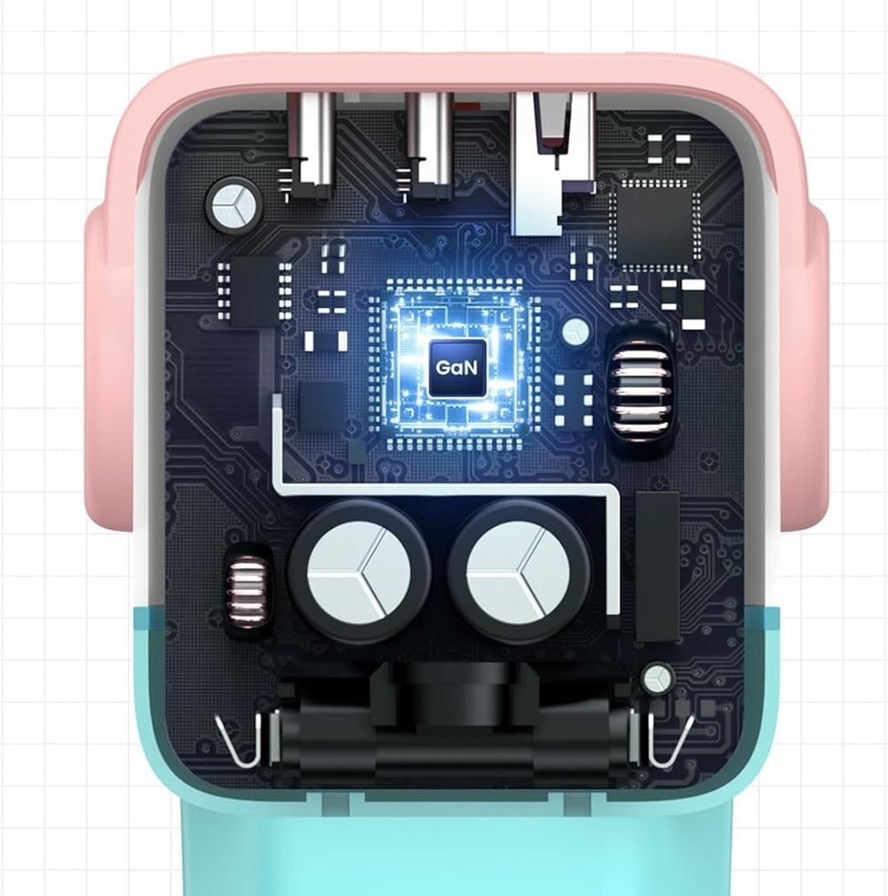 Зарядное устройство 2xUSB-C+1 USB, 65W, Nexode Robot GanN, Pink-Blue UGREEN 35855