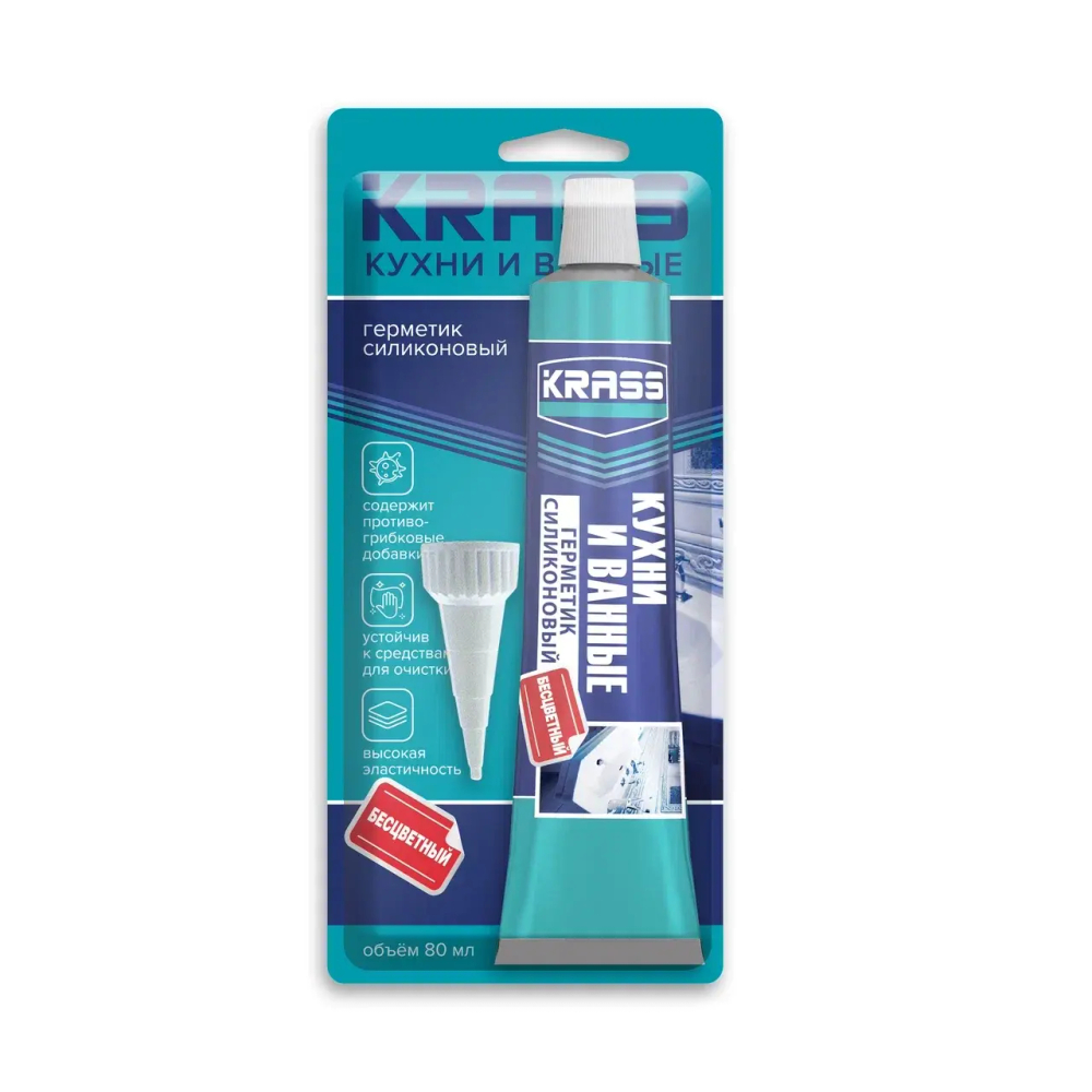 KRASS Герметик силиконовый для кухни и ванны БЕСЦВЕТНЫЙ 80мл КУХНИ И ВАННЫЕ (LAKRA)