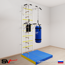 Шведская стенка Sv Sport усиленная 6727 (Турник стандарт/Брусья/Лестница/Цепь/Мешок 30кг/Мат 1м)