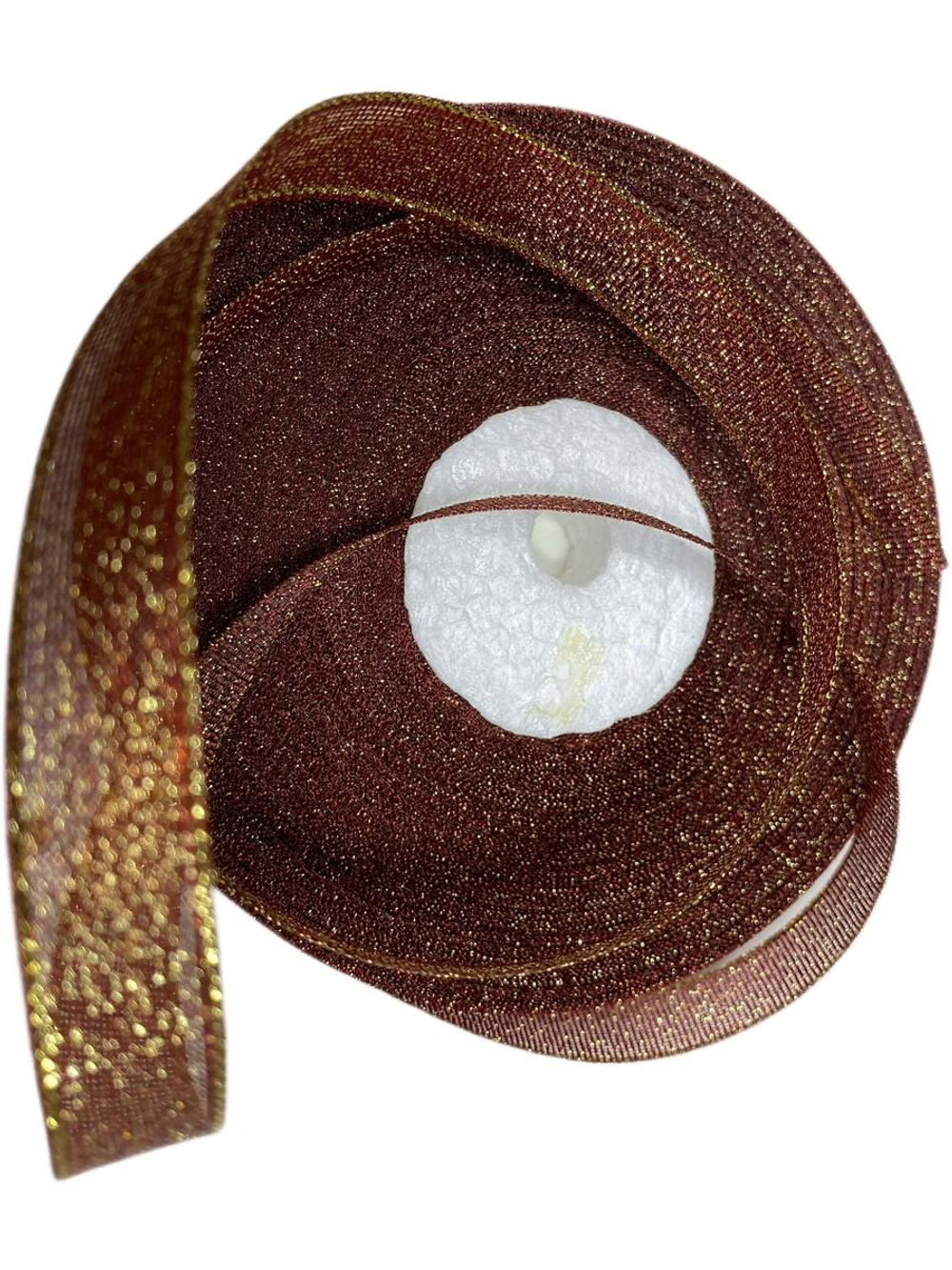 Лента люрекс 12мм - 33м -1 боб. (светло-коричневый с золотом)