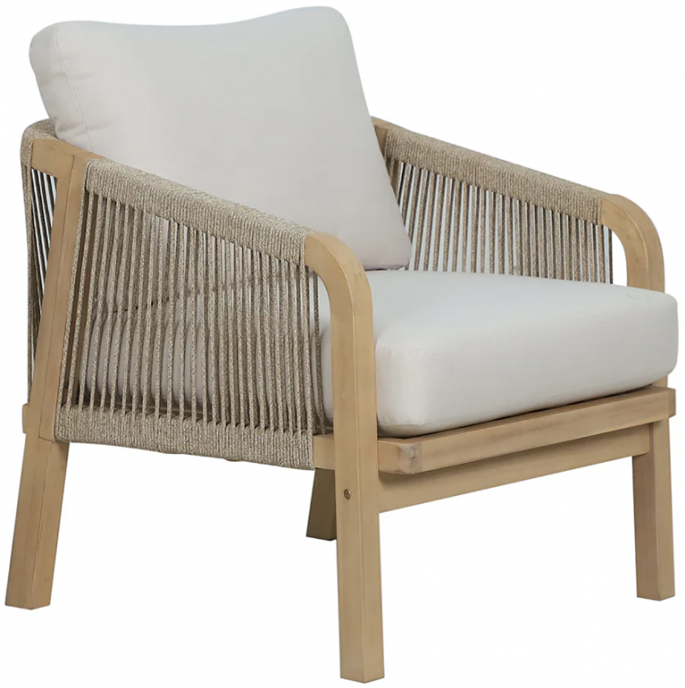 Кресло деревянное с подушками Tagliamento Rimini KD, натуральный, бежевый