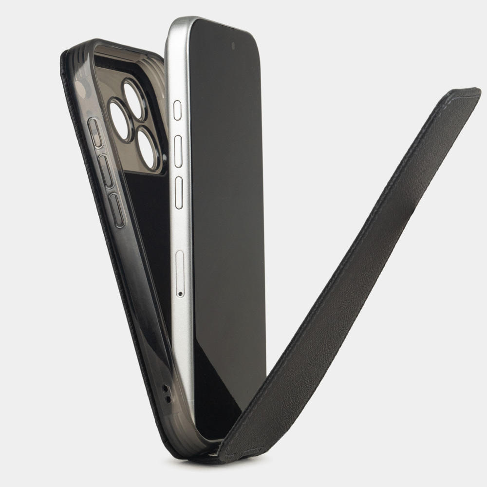 Чехол iPhone 17 Pro натуральная кожа сафьяно, черного цвета