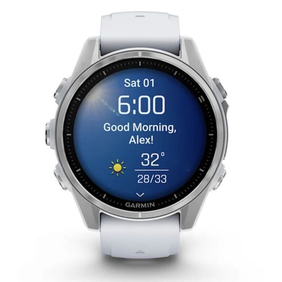 Garmin Fenix 8 43 мм Silver — умные часы с AMOLED-дисплеем и белым ремешком