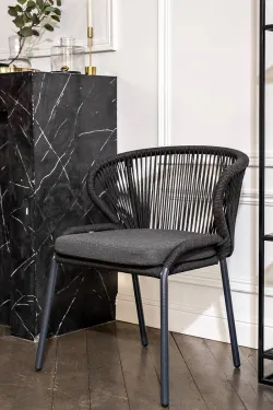 "Венето" обеденная группа на 4 персоны со стульями "Милан", каркас темно-серый, роуп темно-серый