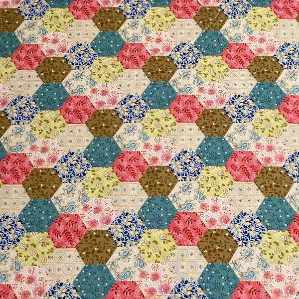 ГЕКСАГОНЫ БОТАНИКА ЗЕЛЕНО-БИРЮЗОВЫЕ, 100% хлопок Handmade Fabrics 1