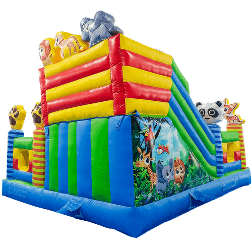 Коммерческий надувной батут «Звериный мир 2» с горкой и аркой, 6*5*4.2 м