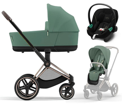 Коляска 3 в 1 Cybex Priam IV Rosegold complete и автокресло Aton S2 i-Size Moon Black Leaf Green