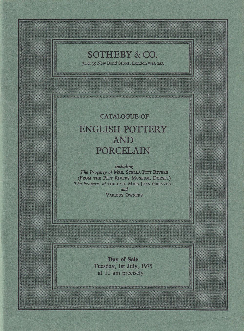 Каталог аукциона Sotheby's, Лондон, Английская керамика и фарфор из частных коллекций от 1 июля 1975 года