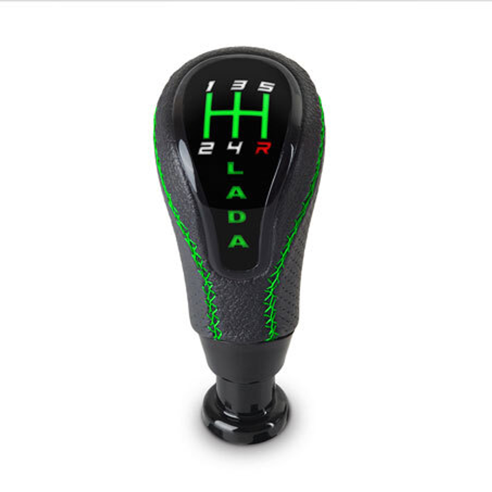 Ручка КПП с белой LED-подсветкой для ЛАДА Калина 2 экокожа, синяя, черный глянец