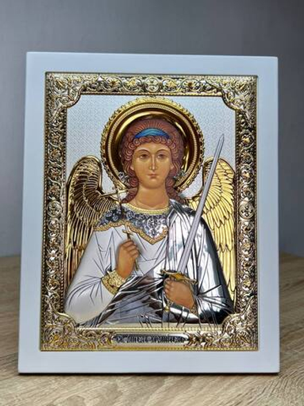 Ангел Хранитель, икона прямоугольная с рамкой, белое дерево 150х190