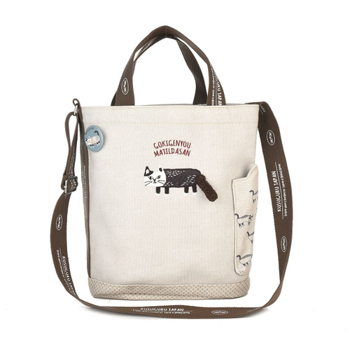 Сумка тоут с кошкой MATILDAsan, через плечо, светлая, 25-8028-1, KUSUGURU