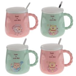 GAEM Кружка с крышкой и ложкой, 400 мл, L12 W9 H10 см, 4в.