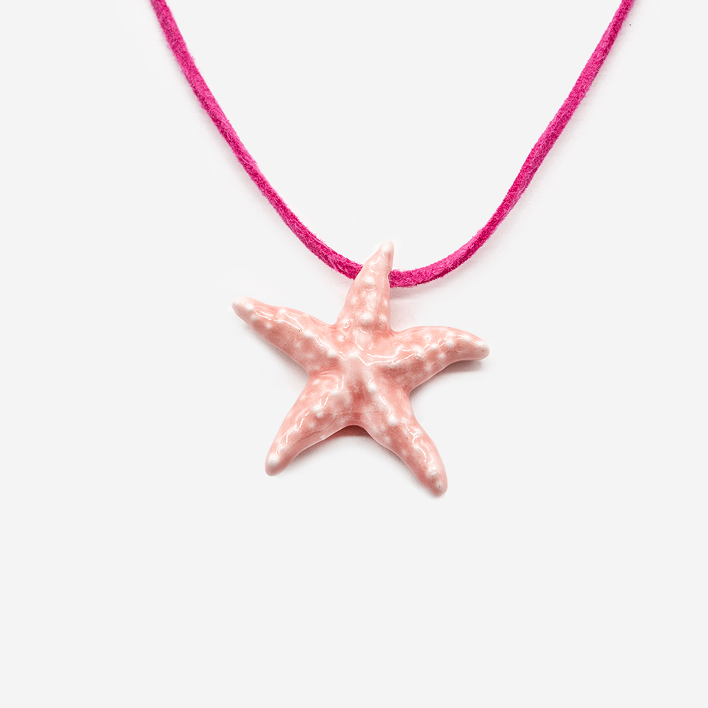 Бусина в форме морской звезды, 39*41мм, розовая, глазурированный фарфор