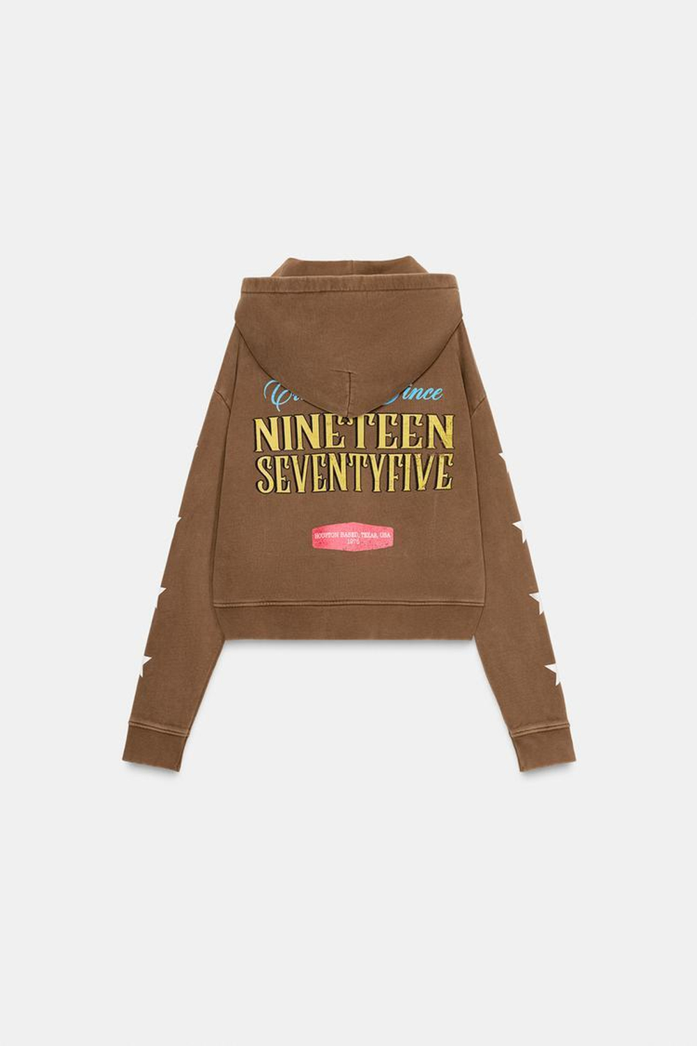 ZARA ТОЛСТОВКА С КАПЮШОНОМ И ТЕКСТОВЫМ ПРИНТОМ, КОРИЧНЕВЫЙ