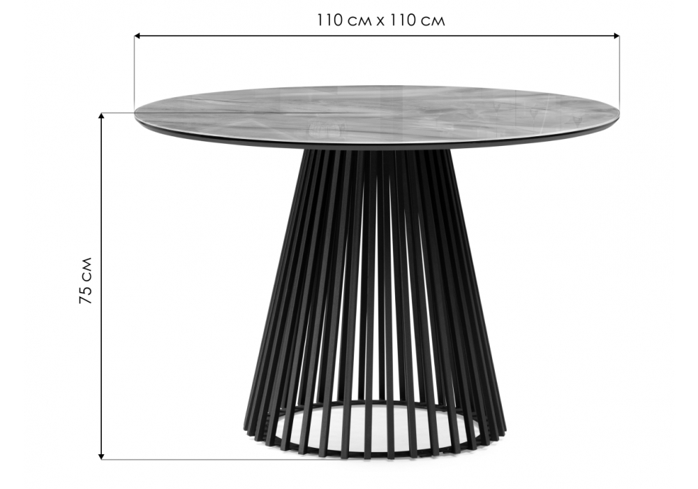 Стол стеклянный Woodville Нэнси 110х110х75 серый мрамор, черный, ножки черные
