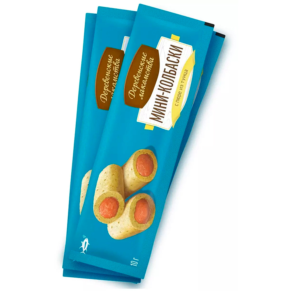 Лакомство "Мини-колбаски", с пюре из ТУНЦА , для кошек, 10 г. Деревенские лакомства