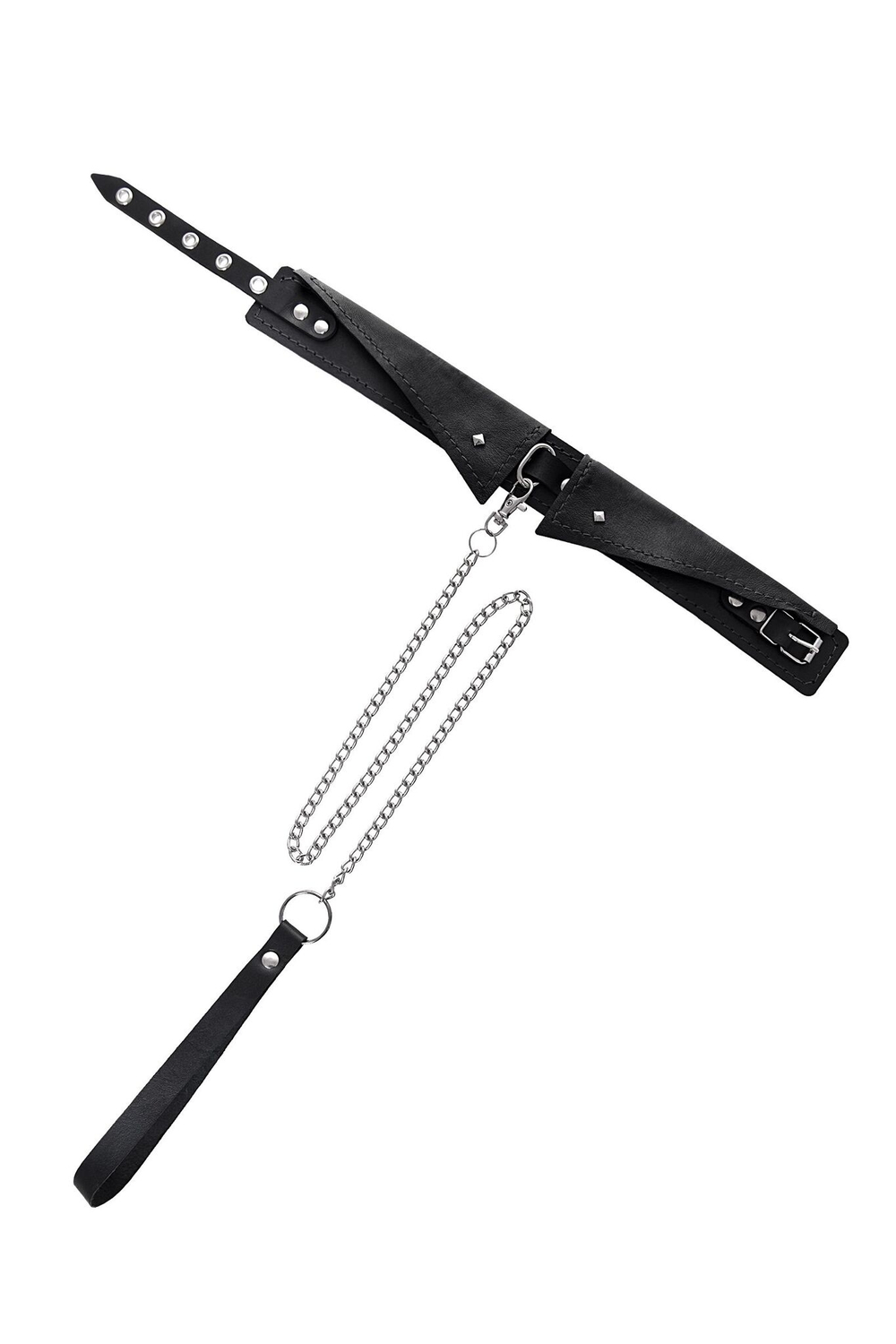 Черный кожаный ошейник-воротник с поводком (Цвет: черный)