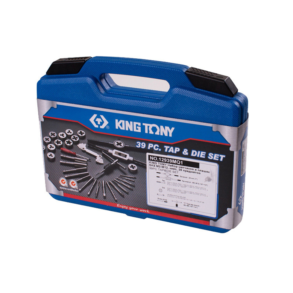 KING TONY (12939MQ1) Набор метчиков и плашек SK5, M3-M12, кейс, 39 предметов