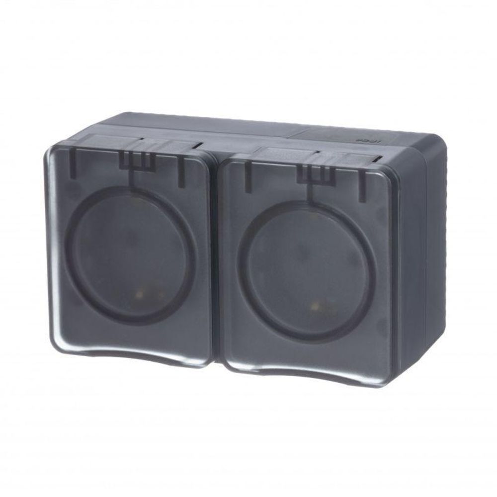 Розетка 2-м ОП AtlasDesign PROFI 16А IP54 заземл. защ. шторки антрацит SE ATN544026