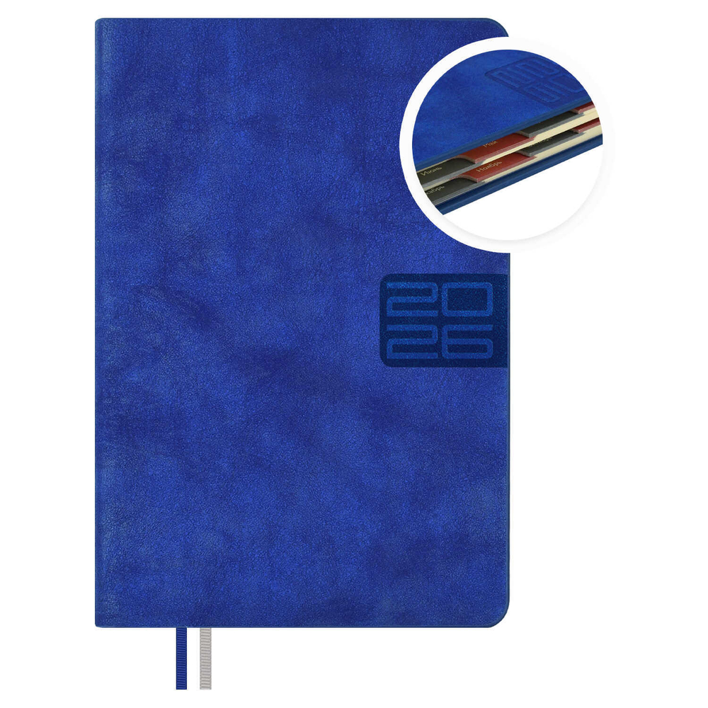 Ежедневник датированный 2026 ESCALADA, #ДУМАЙ КАК МИЛЛИАРДЕР, А6+, 176 л., арт. 70292/ 20 ТИВОЛИ ГЛОСС СИНИЙ (кожзам: 126x174 мм, твёрдый переплёт, запаянный край, материал обложки: искусственная кожа "Тиволи глосс"; декор: блинтовое тиснение; способ
