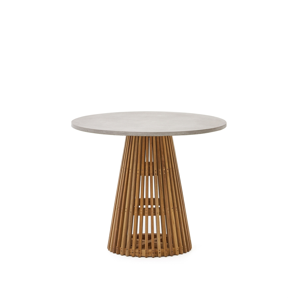 Круглый уличный стол La Forma (ex Julia Grup) Alcaufar из массива тикового дерева и серого цемента Ø 90 см