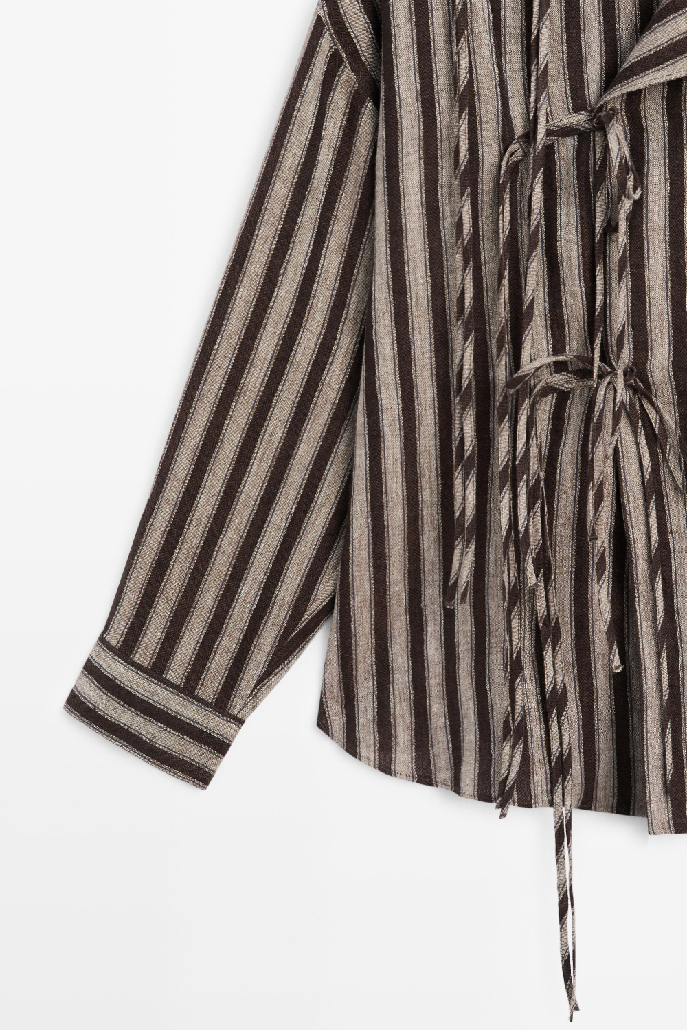 Massimo Dutti Рубашка в полоску с запáхом и завязками, черный