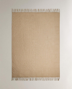 Zara Home - Клетчатый плед с бахромой, бежевый, 140x190 см