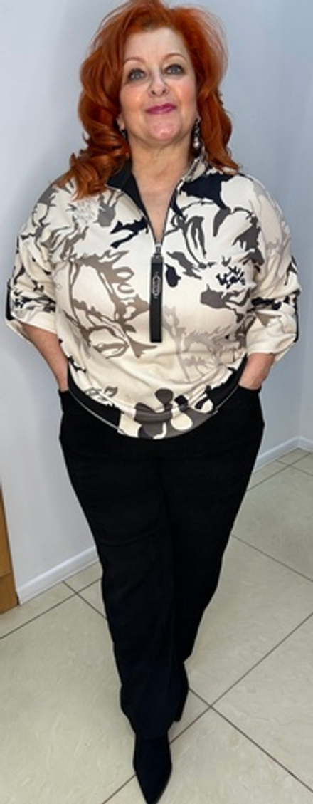 Блузон-поло с бежево/черным принтом