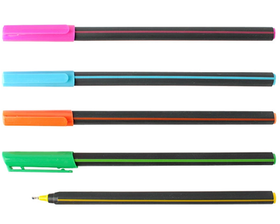 Ручка шарик. синяя, корпус черный с цветными полосами ассорти (Darvish)