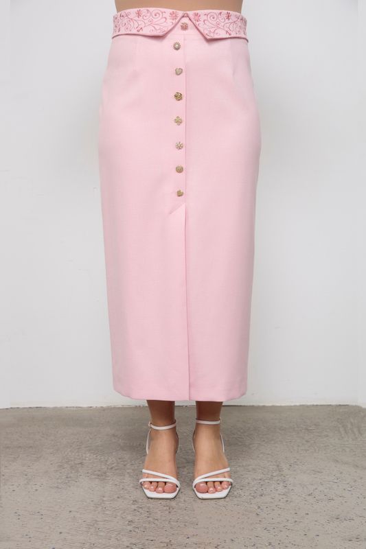 Юбка прямого кроя с декоративной отделкой, розовый