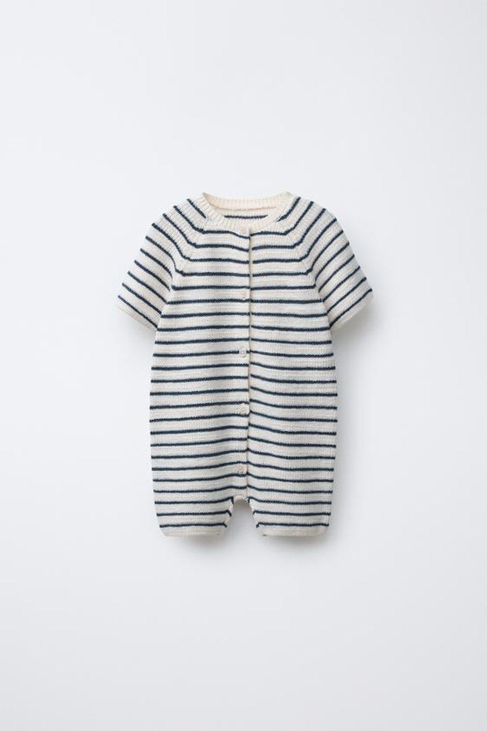 ZARA ТРИКОТАЖНЫЙ КОМБИНЕЗОН В ПОЛОСКУ, ЭКРЮ