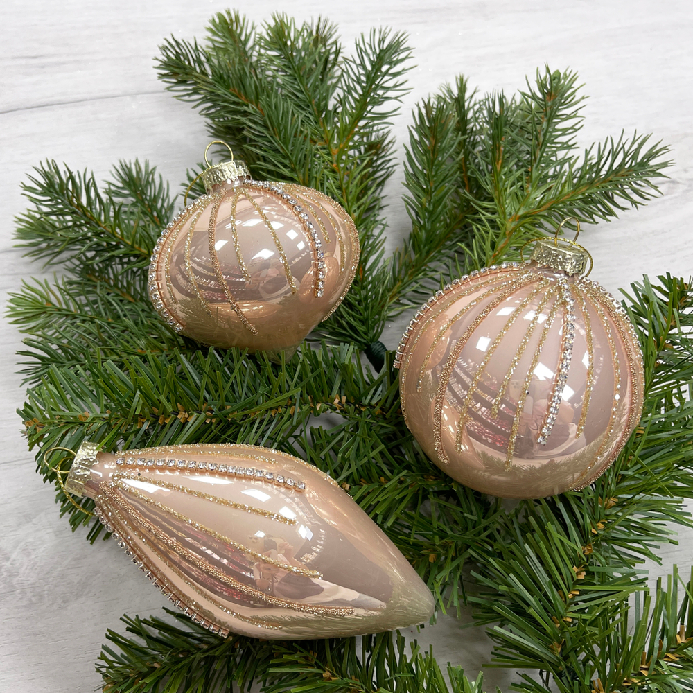 Набор елочных игрушек 8см 12шт ChristmasDeLuxe пудровый со стразами