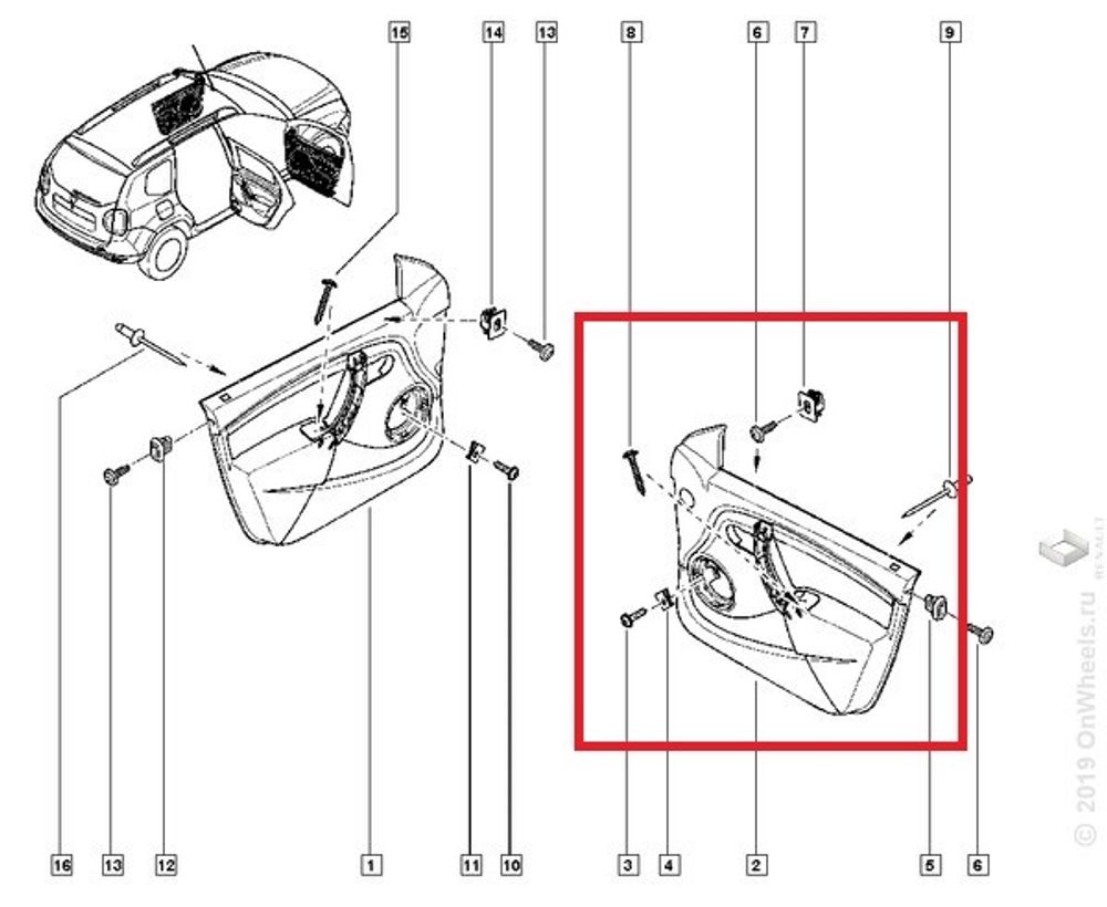 Обшивка двери Renault Duster перед. прав. (Renault)