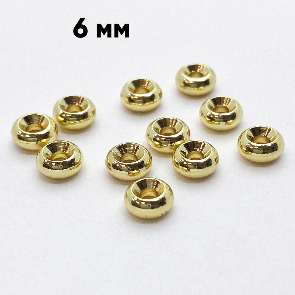 Бусина, цвет золото, размер 6*2,7 мм, цена за 10 шт