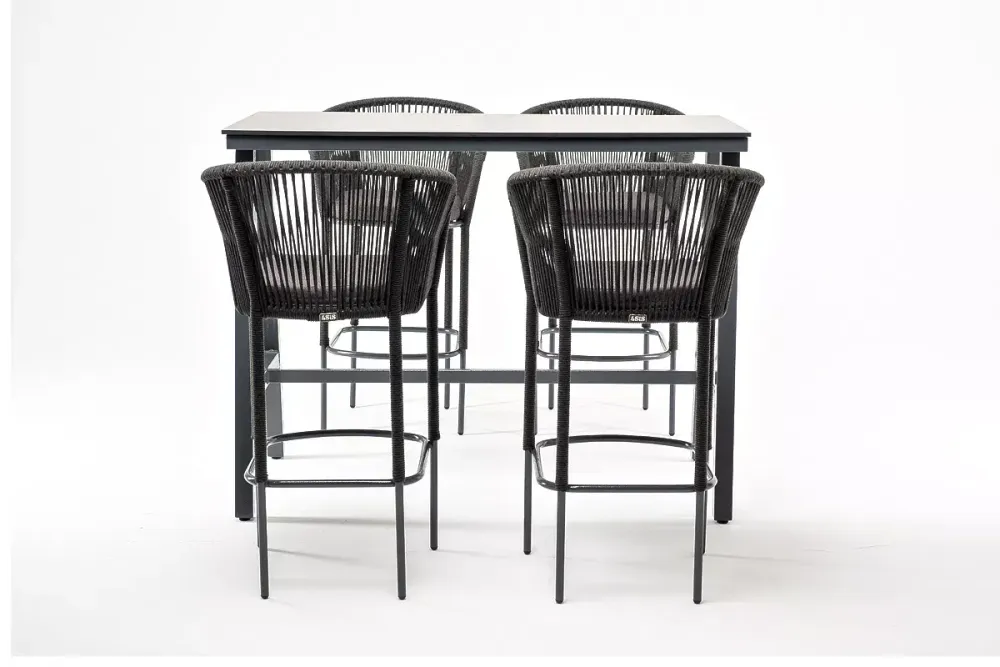 "Рио" барный комплект на 4 персоны, стол HPL "серый гранит", цвет темно-серый